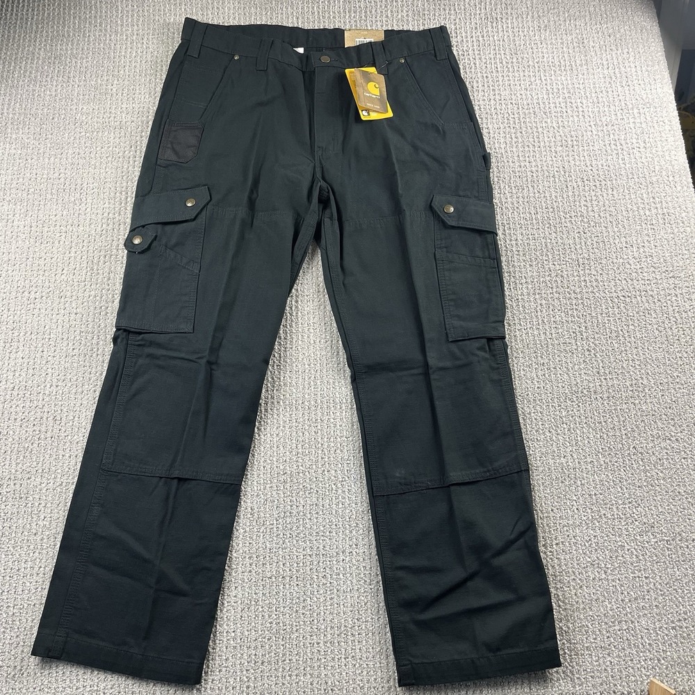 Carhartt Cargo Work Pants Mens 38x30 Black B342 Double Knee Relaxed Ripstop NWT